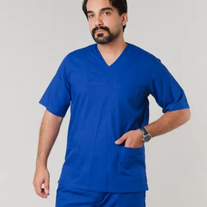 ست اسکراب مردانه یقه چپ و راست آبی کاربنی بروجرد