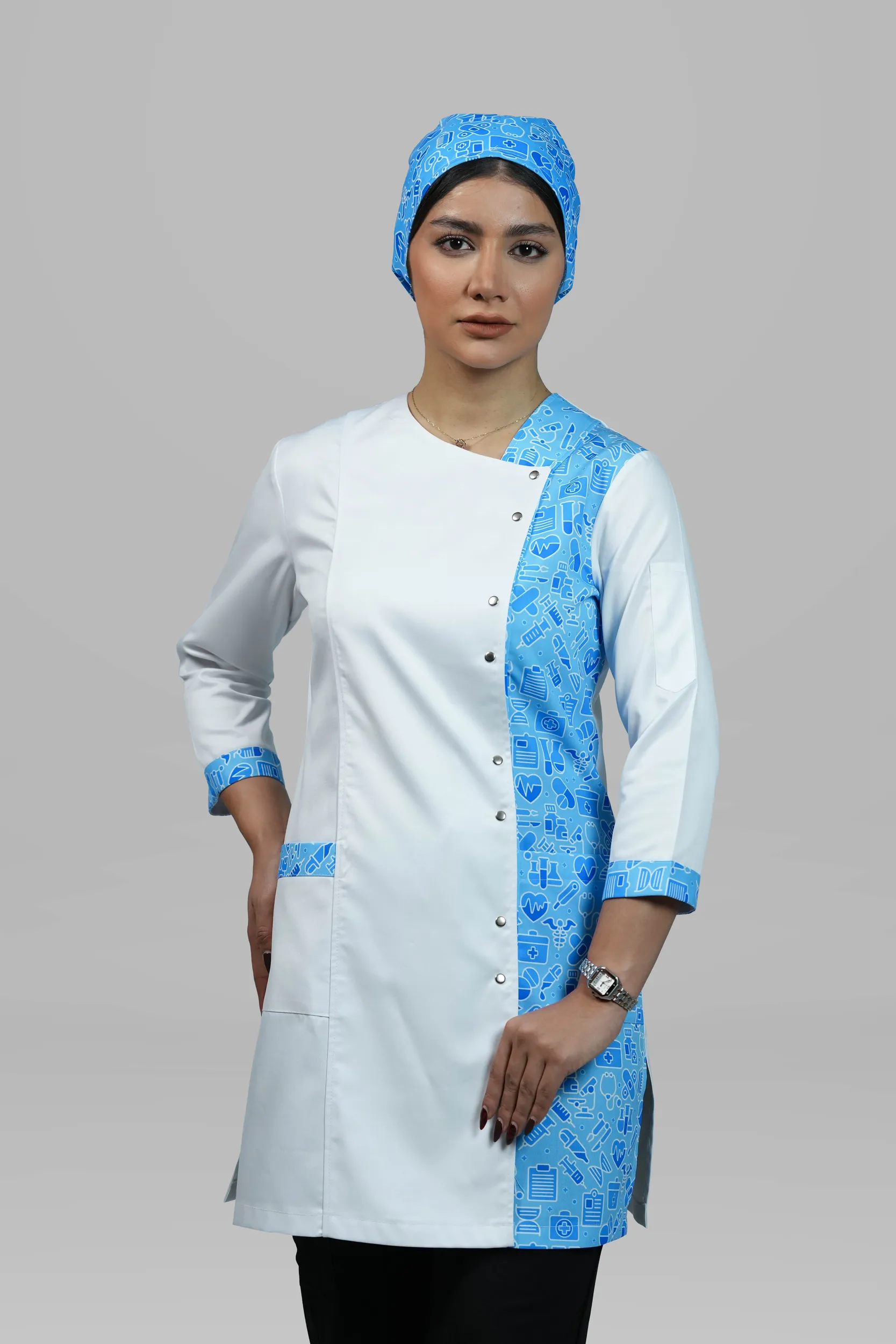 روپوش زنانه ترکیبی طرح مدیکال آبی