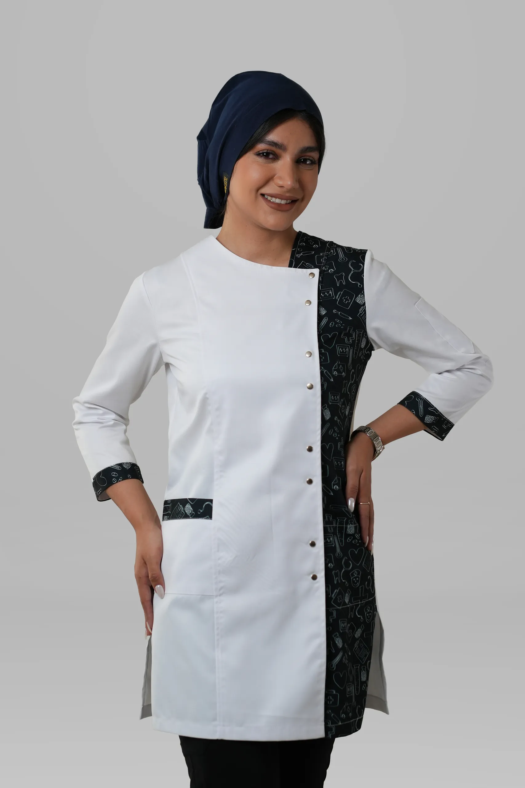 روپوش زنانه ترکیبی طرح مدیکال مشکی